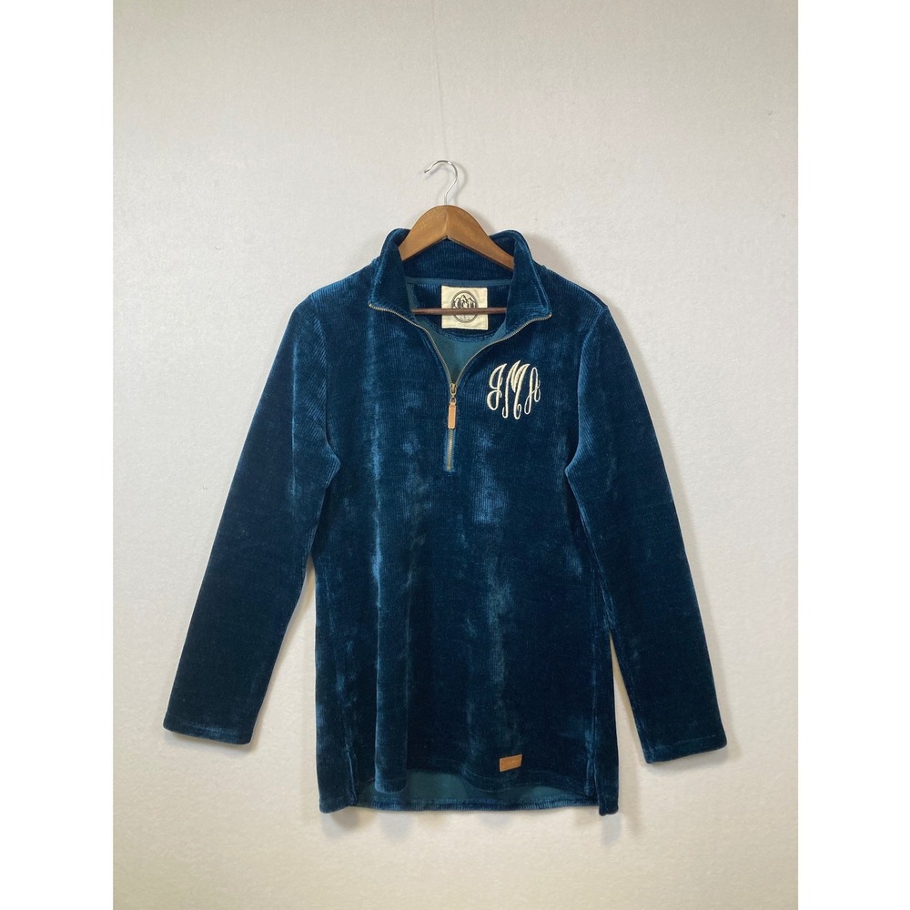 MarleyLilly‎ Teal Corduroy Monogram Quarter Zip Pullover Women's Large